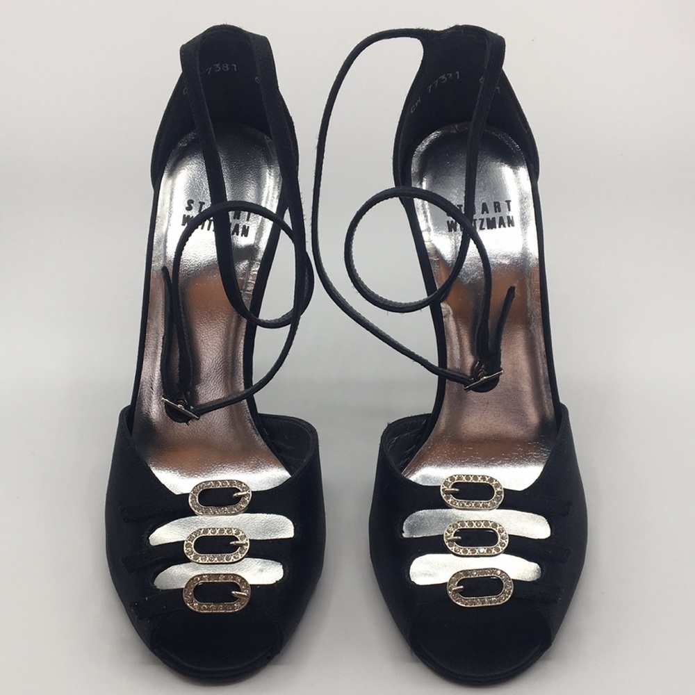 Stuart Weitzman black heels with crystal buckle size 6 medium